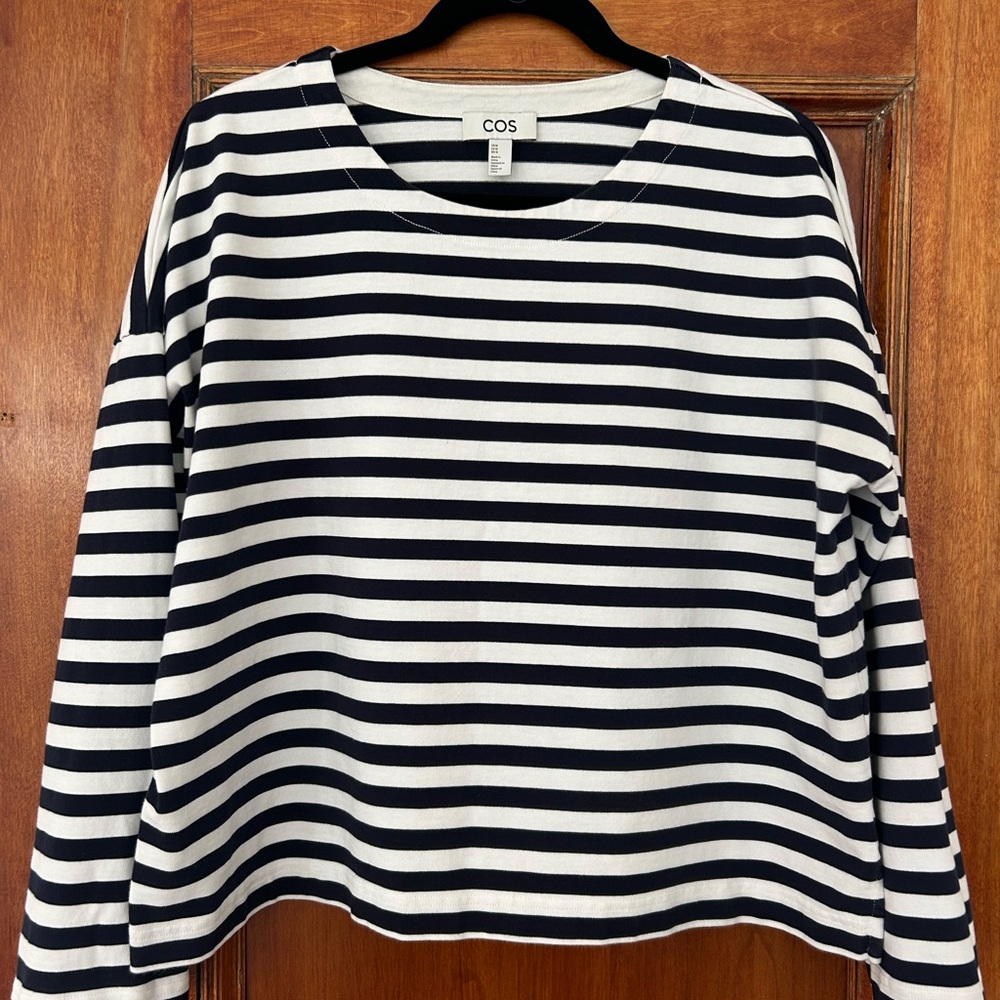 COS long sleeve navy white striped top